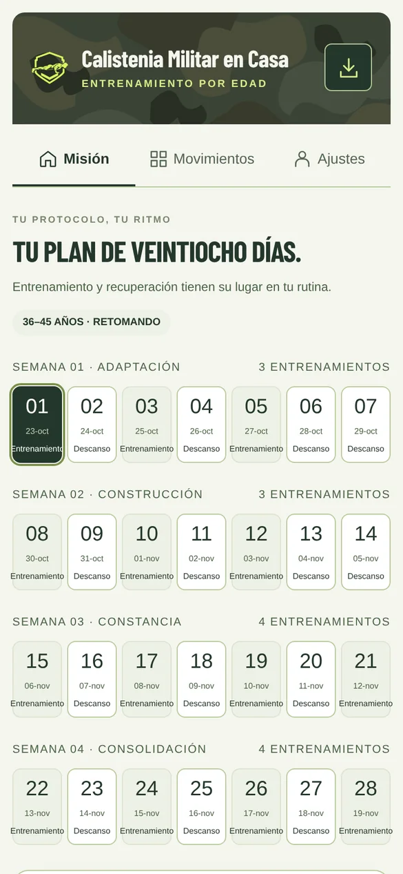 Misión de hoy y plan de 28 días