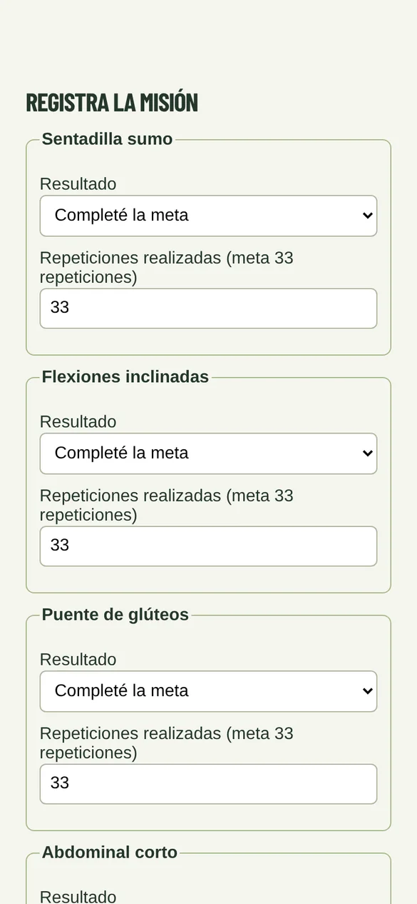 Pantalla de la aplicación: Registra la misión